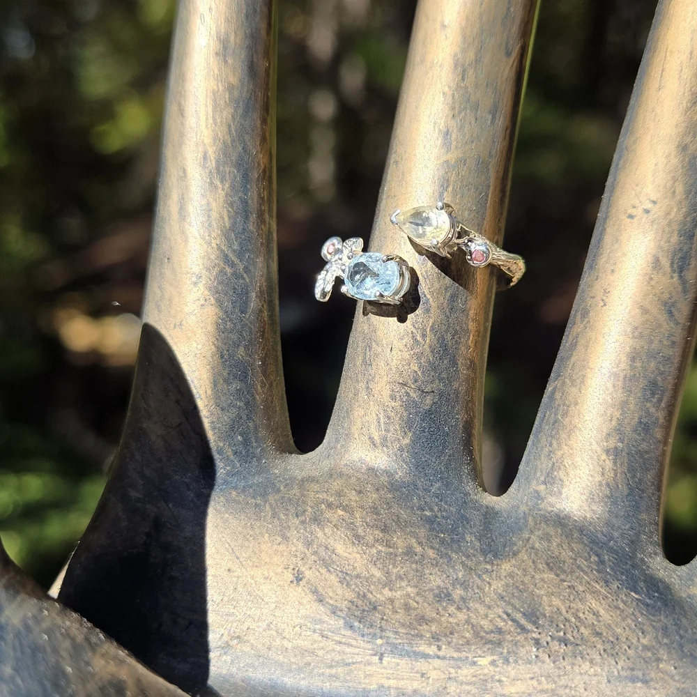 Blue Topaz Citrine Rhodalite Natural Gemstone Sterling White Gold Ring Sz8.5 - Picture 1 of 10